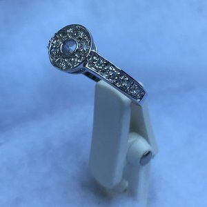 Sterling Silver Circle Ring With Cubic Zirconia Front and Sides Accents, Size 7